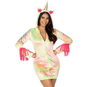 Enchanted Unicorn Costume, Zipper Front Velvet Tie Dye Dress